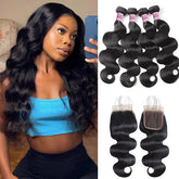 Brazilian Body Wave Human Hair 4 Bundles With 4*4 Lace Closure